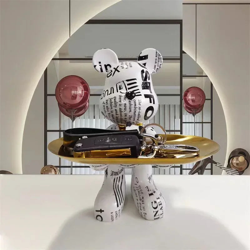 Estatueta Decorativa de Urso Graffiti com Bandeja Luxuosa / Meu Luxo