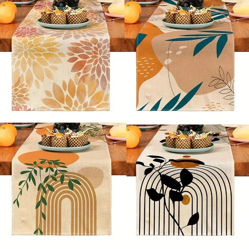 1pc corredor de mesa de planta simples, decoração de jantar de cozinha boêmia, corredor de mesa de linho, decorações de férias.