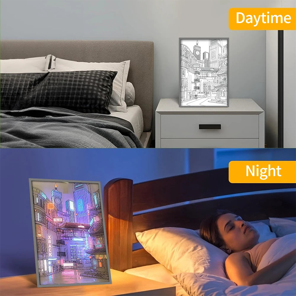 Quadro Cidade Noturna Luz de Led - meu Luxo
