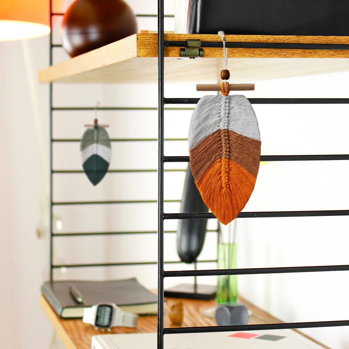 2 pçs estilo boêmio folhas tecidas tapeçaria de suspensão de parede decoração para casa fio de algodão artesanato decorativo enforcamentos