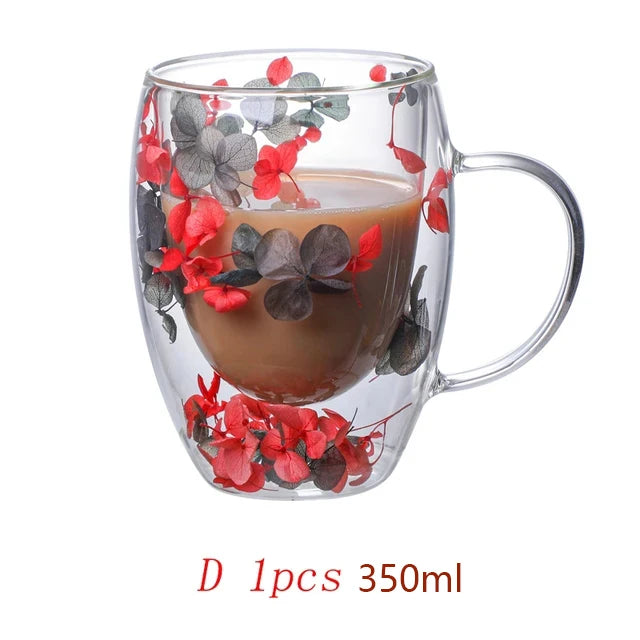 Xicara Luxuosa de Vidro com Flores Artificiais 350ml