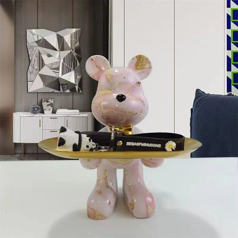 Estatueta Decorativa de Urso Graffiti com Bandeja Luxuosa / Meu Luxo