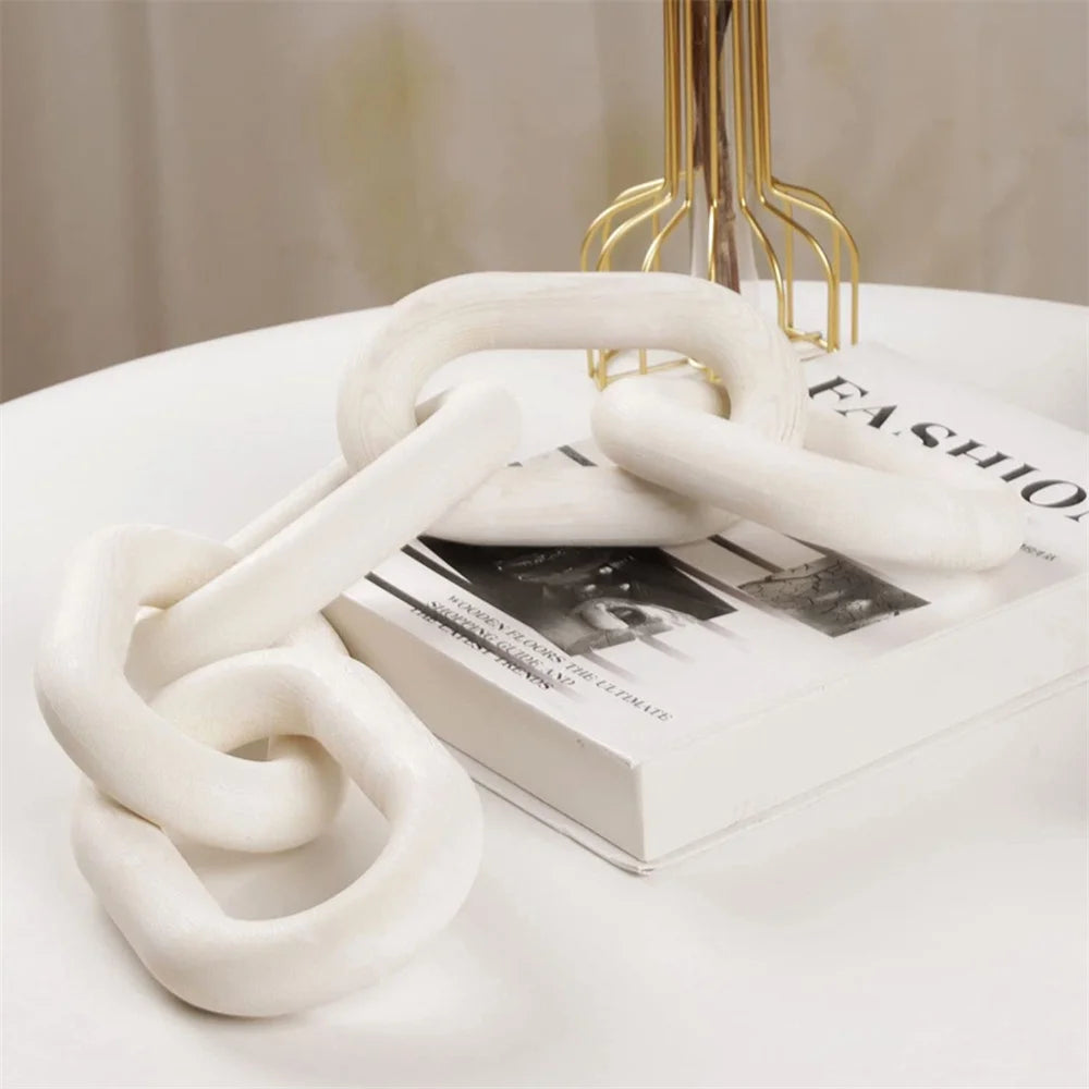 Mão esculpida Chain Link ornamento de madeira, estilo boho, artesanato, bandeja de mesa, fazenda, escritório, decoração de mesa rústica, 5-Link