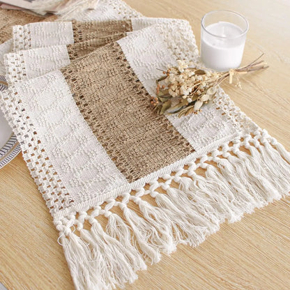 Corredor de mesa de serapilheira com borlas, 72 polegadas, corredor de mesa rústica Farmhouse, creme e marrom, decoração de verão