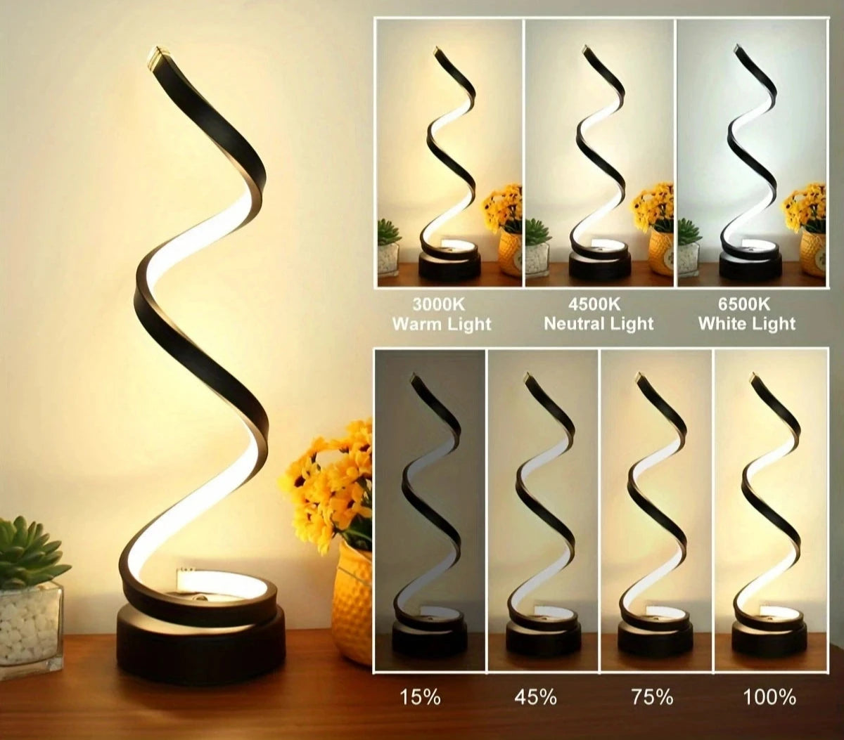 Abajur de Led Espiral Preto - Meu Luxo