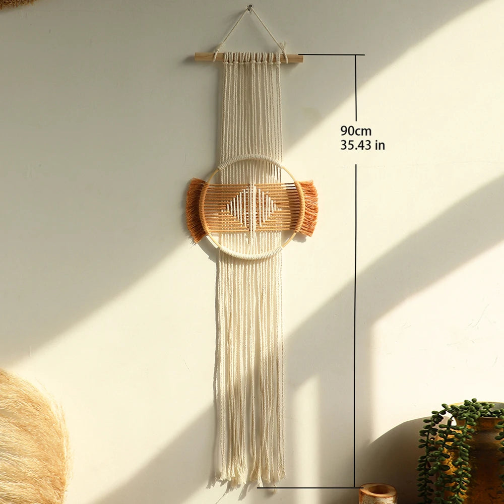 Macrame parede pendurado boho decoração de parede artesanal marrom redondo arte da parede para casa quarto apartamento dormitório decoração natal