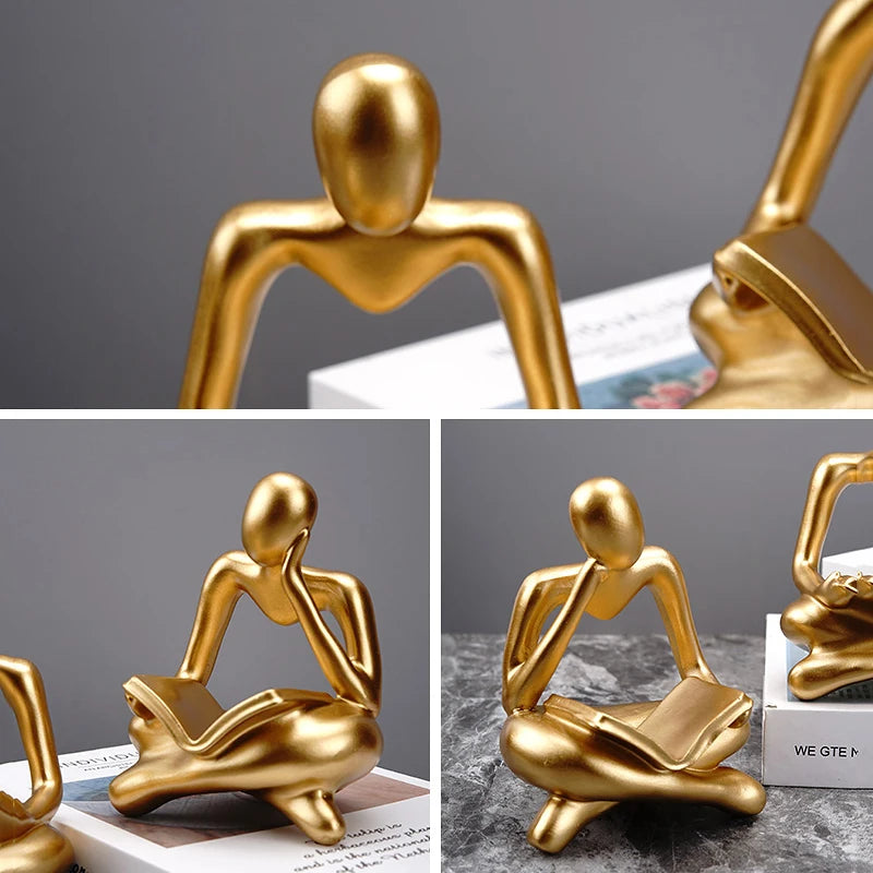 Estátua Abstrata Leitura Dourada - Meu Luxo