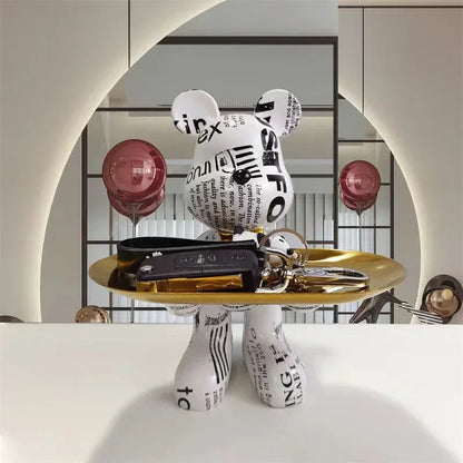 Estatueta Decorativa de Urso Graffiti com Bandeja Luxuosa / Meu Luxo
