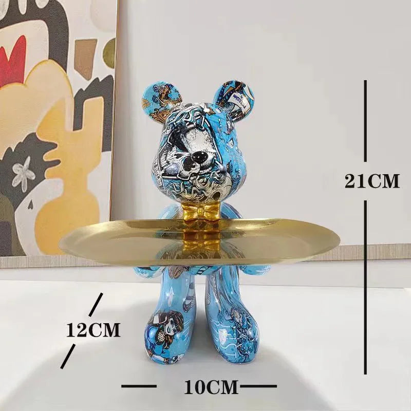 Estatueta Decorativa de Urso Graffiti com Bandeja Luxuosa / Meu Luxo