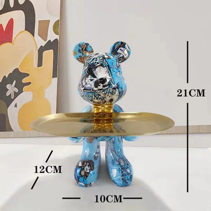 Estatueta Decorativa de Urso Graffiti com Bandeja Luxuosa / Meu Luxo