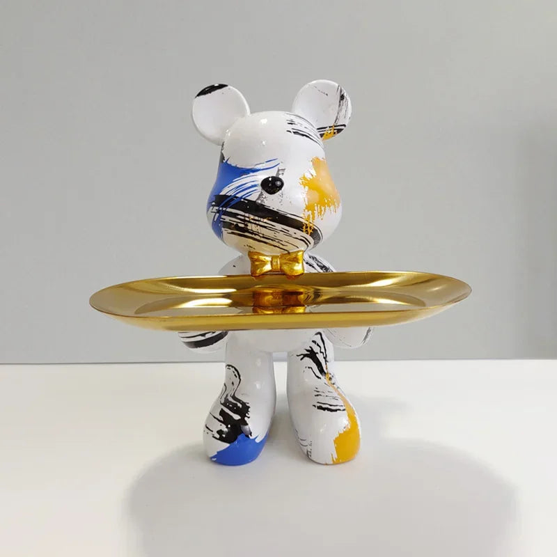 Estatueta Decorativa de Urso Graffiti com Bandeja Luxuosa / Meu Luxo