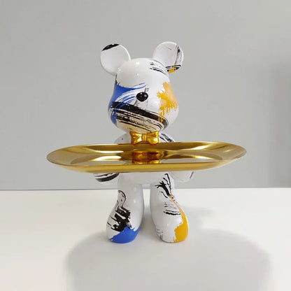 Estatueta Decorativa de Urso Graffiti com Bandeja Luxuosa / Meu Luxo