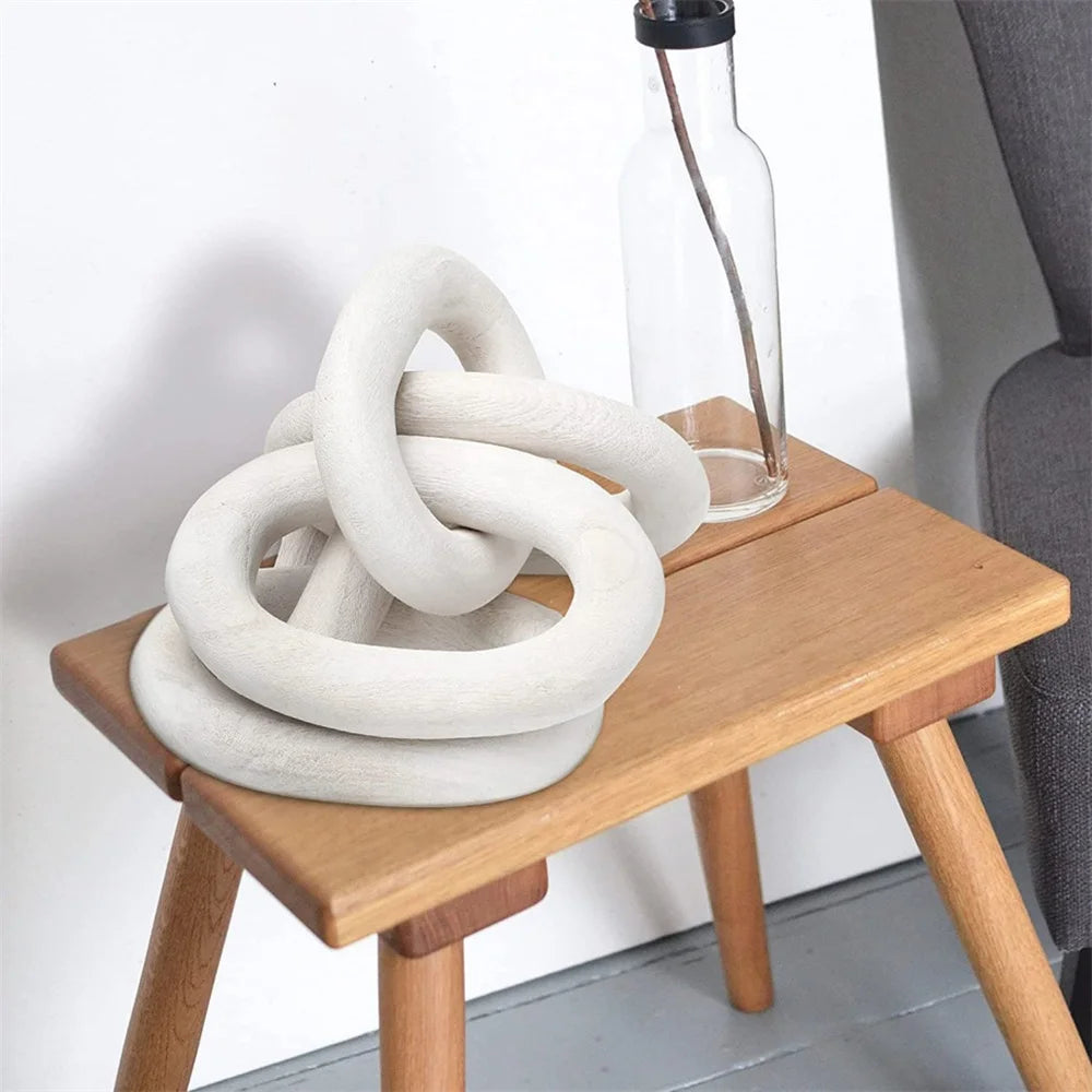 Mão esculpida Chain Link ornamento de madeira, estilo boho, artesanato, bandeja de mesa, fazenda, escritório, decoração de mesa rústica, 5-Link