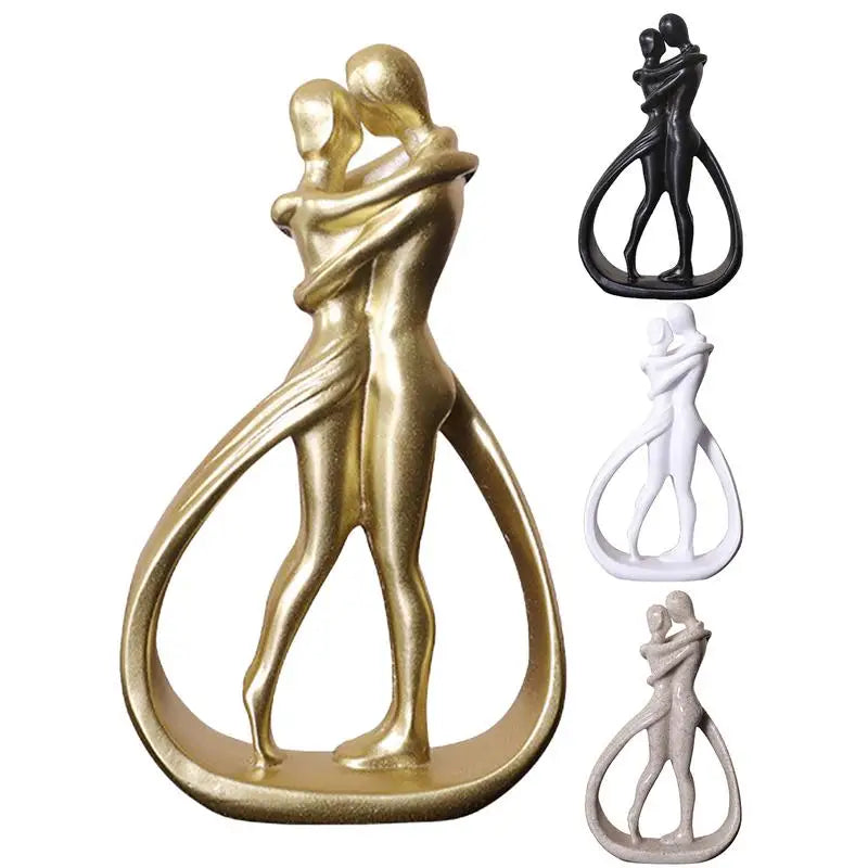 Estátua Abstrata Casal se Abraçando Dourada / Preta / Branca  - Meu Luxo