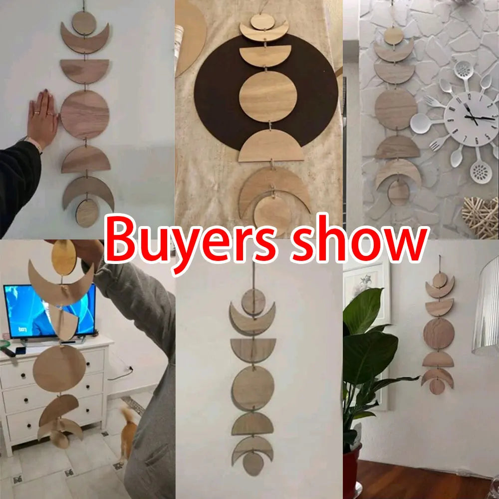 Parede de madeira pendurado fase da lua guirlanda decoração da parede pendurado ornamentos ramadan decoração boho casa para berçário ornamento presente
