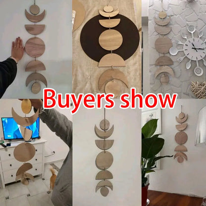 Parede de madeira pendurado fase da lua guirlanda decoração da parede pendurado ornamentos ramadan decoração boho casa para berçário ornamento presente