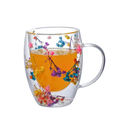 Xicara Luxuosa de Vidro com Flores Artificiais 350ml