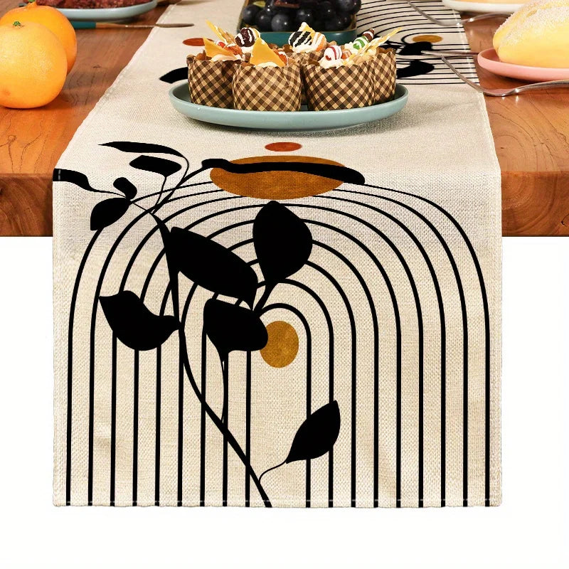 1pc corredor de mesa de planta simples, decoração de jantar de cozinha boêmia, corredor de mesa de linho, decorações de férias.