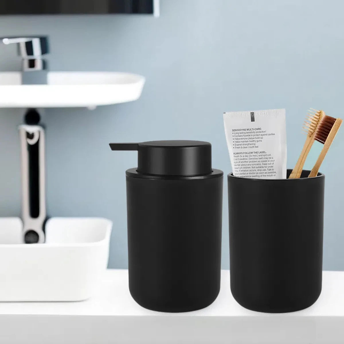 Dispensador de Sabonete Líquido e Copo Preto - Meu Luxo