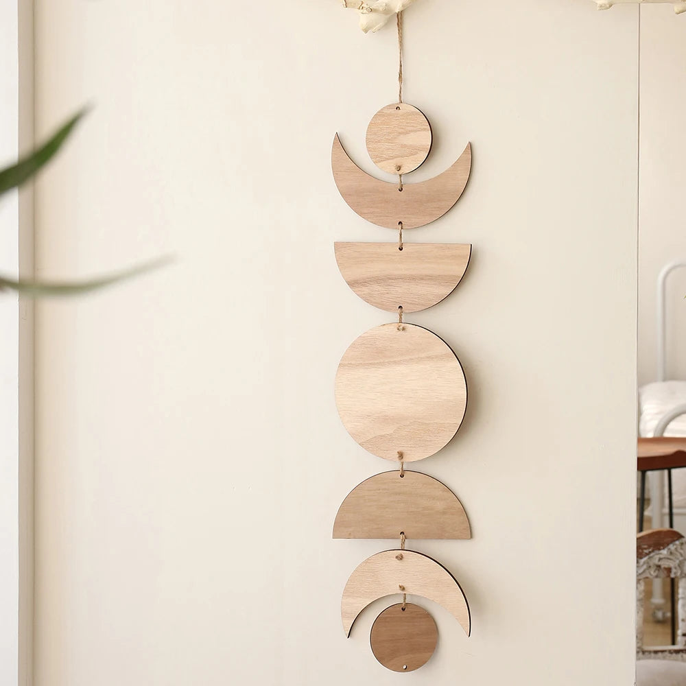 Parede de madeira pendurado fase da lua guirlanda decoração da parede pendurado ornamentos ramadan decoração boho casa para berçário ornamento presente