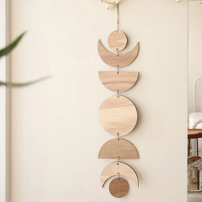 Parede de madeira pendurado fase da lua guirlanda decoração da parede pendurado ornamentos ramadan decoração boho casa para berçário ornamento presente