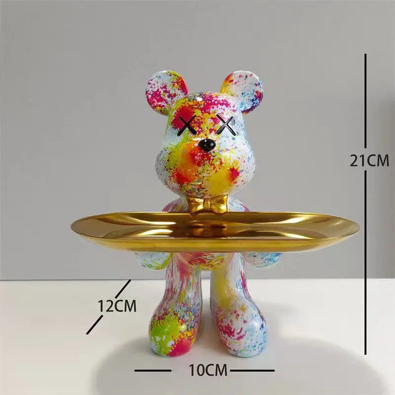 Estatueta Decorativa de Urso Graffiti com Bandeja Luxuosa / Meu Luxo