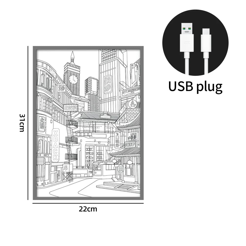 Quadro Cidade Noturna Luz de Led - meu Luxo