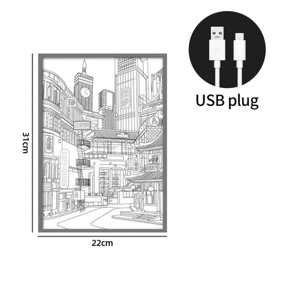 Quadro Cidade Noturna Luz de Led - meu Luxo