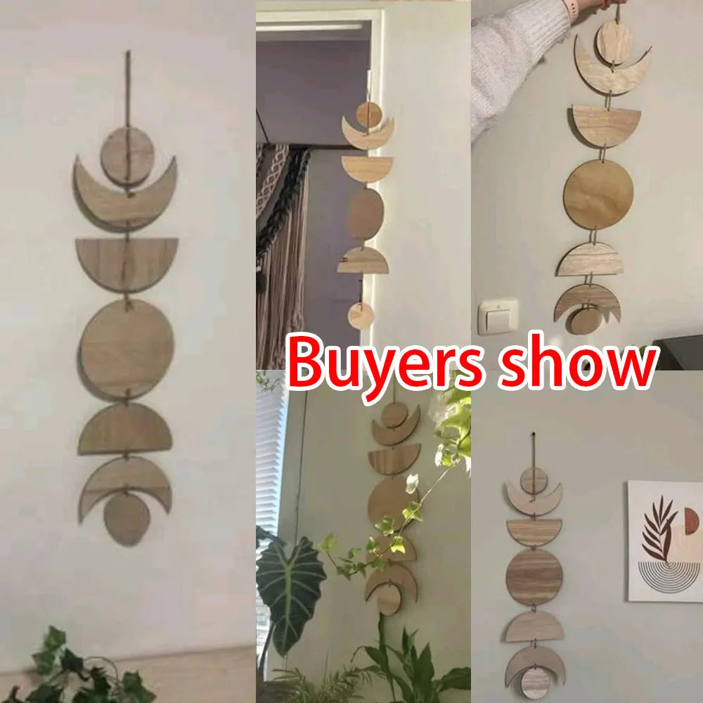 Parede de madeira pendurado fase da lua guirlanda decoração da parede pendurado ornamentos ramadan decoração boho casa para berçário ornamento presente