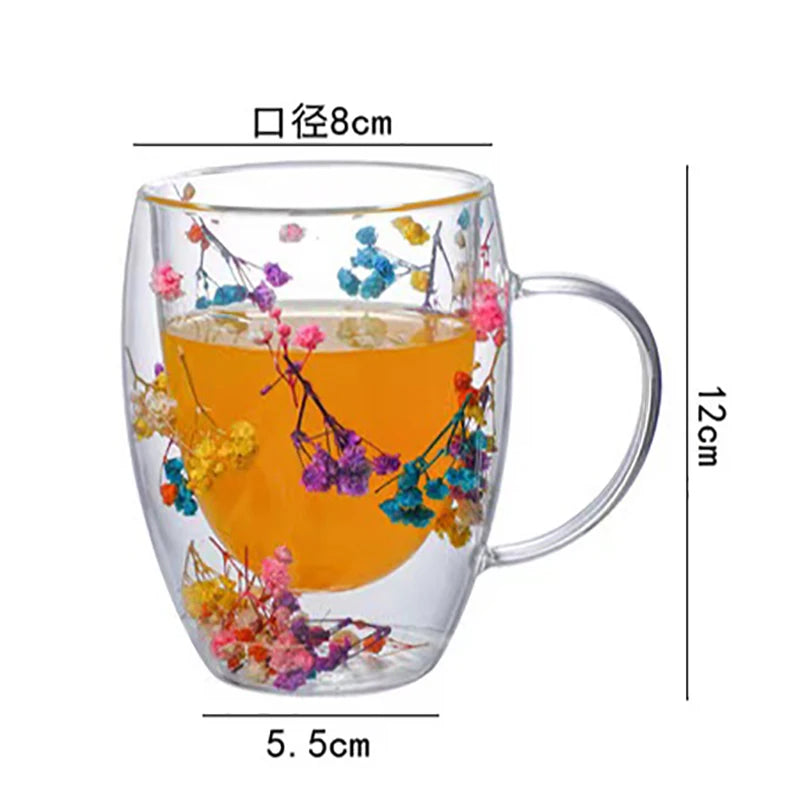 Xicara Luxuosa de Vidro com Flores Artificiais 350ml