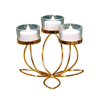 Castiçal de Metal Dourado 3 Suporte - Meu Luxo