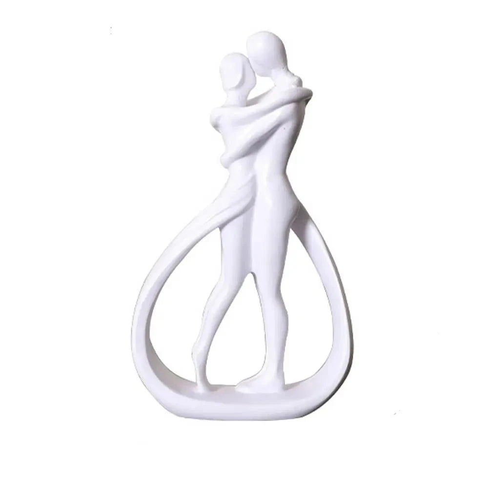 Estátua Abstrata Casal se Abraçando Branca  - Meu Luxo