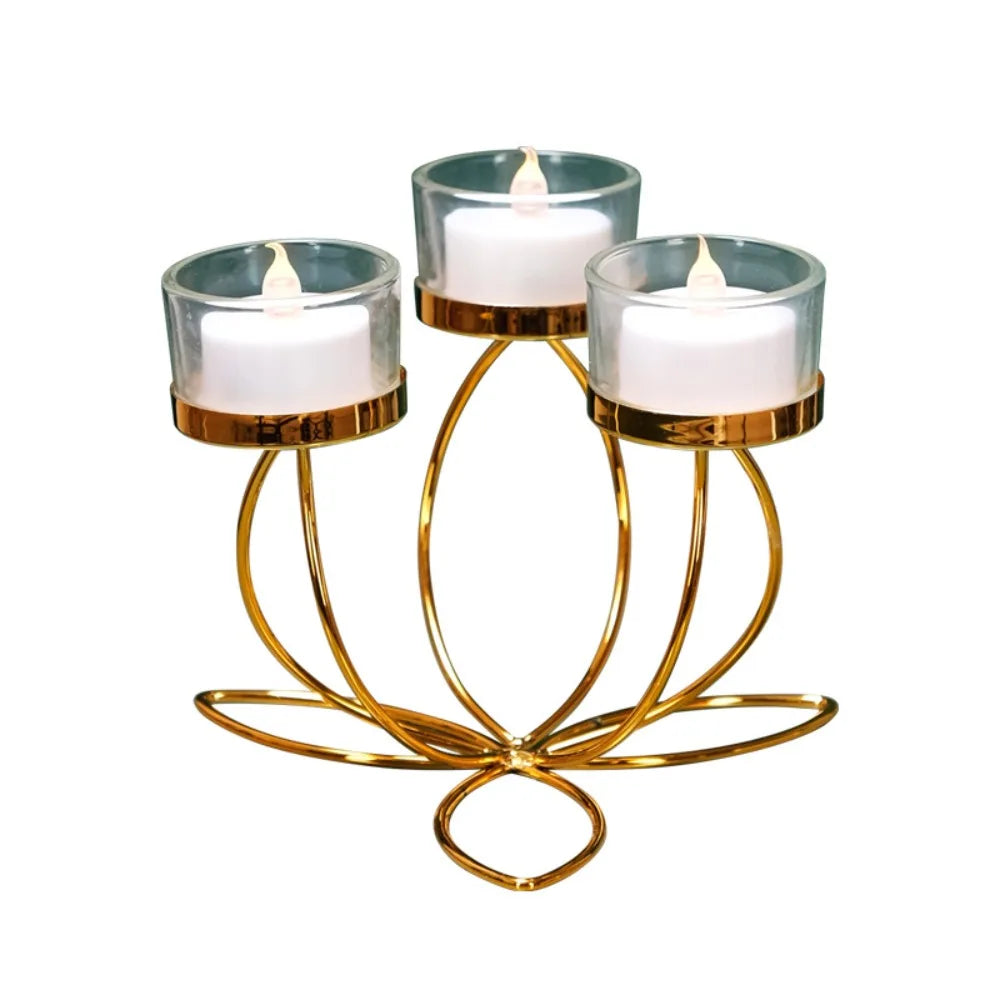 Castiçal de Metal Dourado 3 Suporte - Meu Luxo