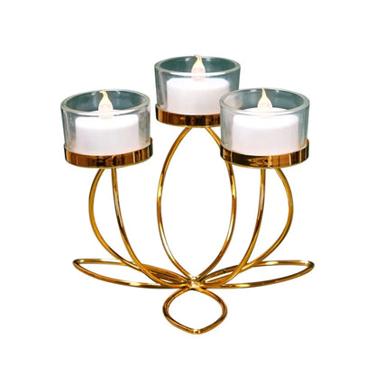 Castiçal de Metal Dourado 3 Suporte - Meu Luxo