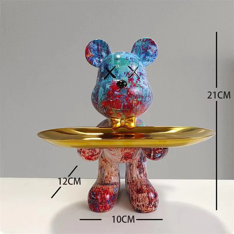 Estatueta Decorativa de Urso Graffiti com Bandeja Luxuosa / Meu Luxo
