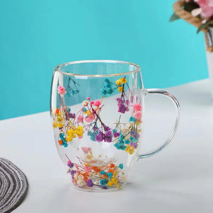 Xicara Luxuosa de Vidro com Flores Artificiais 350ml
