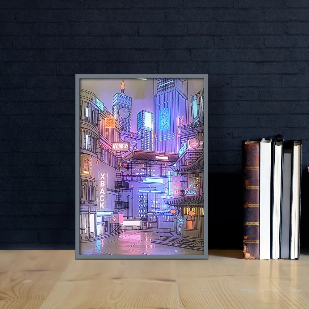 Quadro Cidade Noturna Luz de Led - meu Luxo