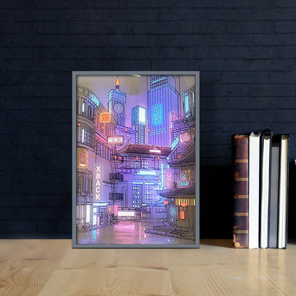Quadro Cidade Noturna Luz de Led - meu Luxo