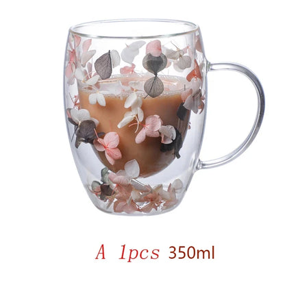 Xicara Luxuosa de Vidro com Flores Artificiais 350ml