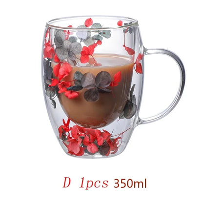 Xicara Luxuosa de Vidro com Flores Artificiais 350ml