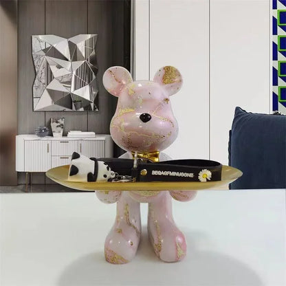 Estatueta Decorativa de Urso Graffiti com Bandeja Luxuosa / Meu Luxo