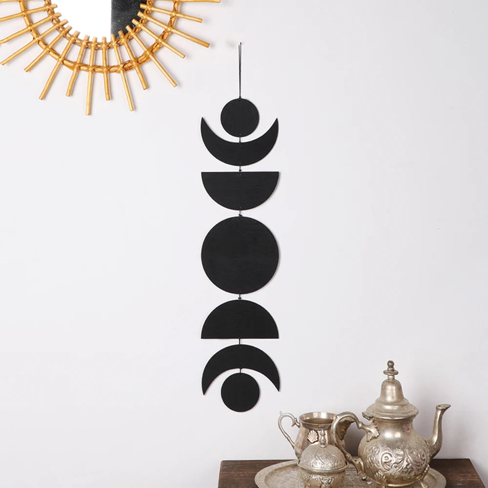Parede de madeira pendurado fase da lua guirlanda decoração da parede pendurado ornamentos ramadan decoração boho casa para berçário ornamento presente
