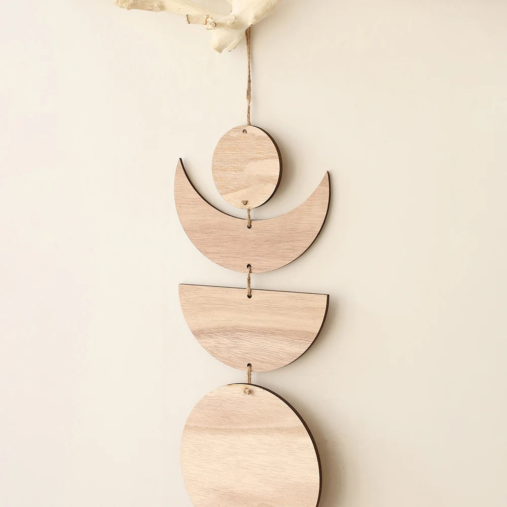 Parede de madeira pendurado fase da lua guirlanda decoração da parede pendurado ornamentos ramadan decoração boho casa para berçário ornamento presente