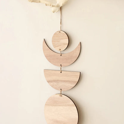 Parede de madeira pendurado fase da lua guirlanda decoração da parede pendurado ornamentos ramadan decoração boho casa para berçário ornamento presente