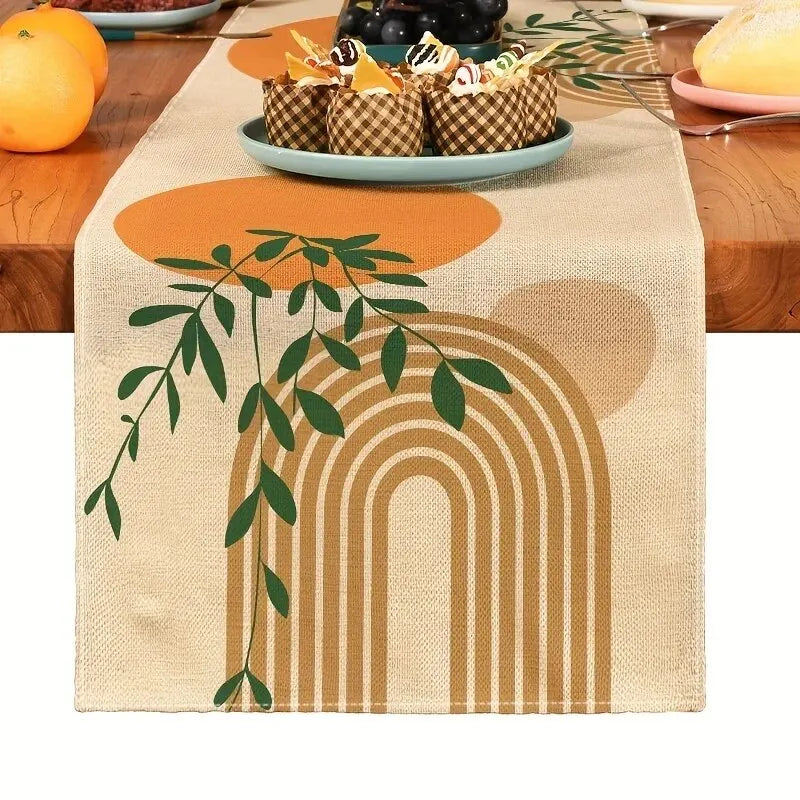1pc corredor de mesa de planta simples, decoração de jantar de cozinha boêmia, corredor de mesa de linho, decorações de férias.