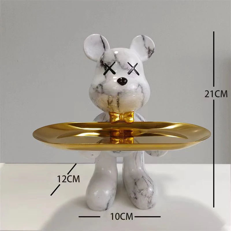 Estatueta Decorativa de Urso Graffiti com Bandeja Luxuosa / Meu Luxo