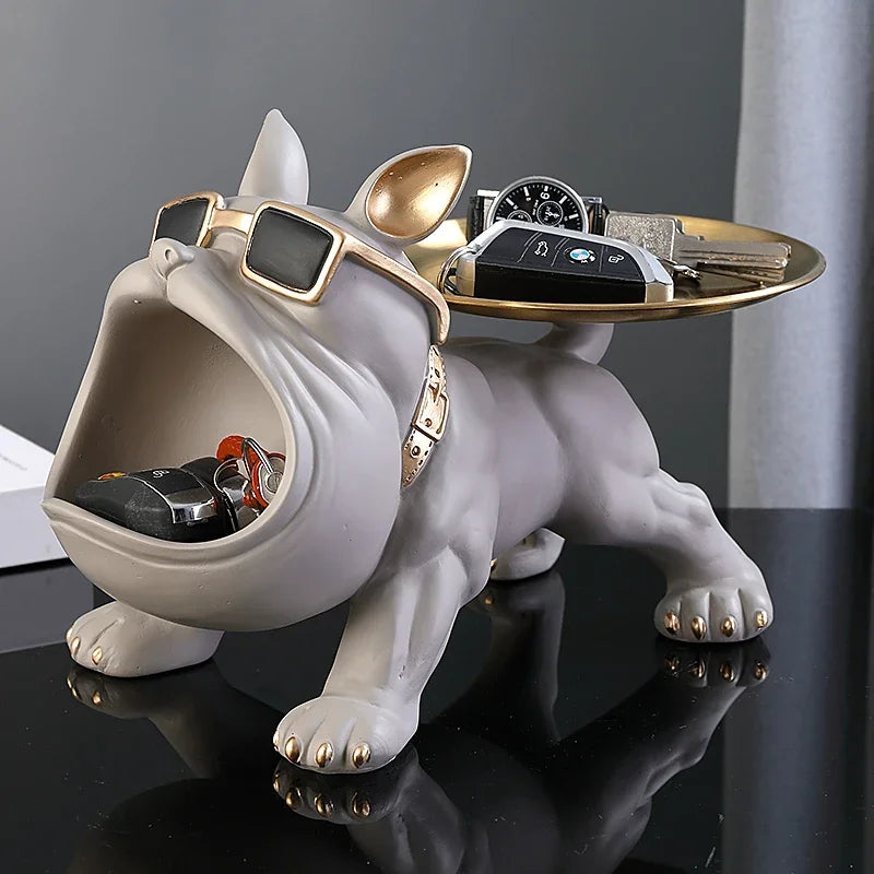 Estatueta Bulldog Luxuosa Cinza  / Meu Luxo