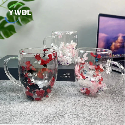 Xicara Luxuosa de Vidro com Flores Artificiais 350ml
