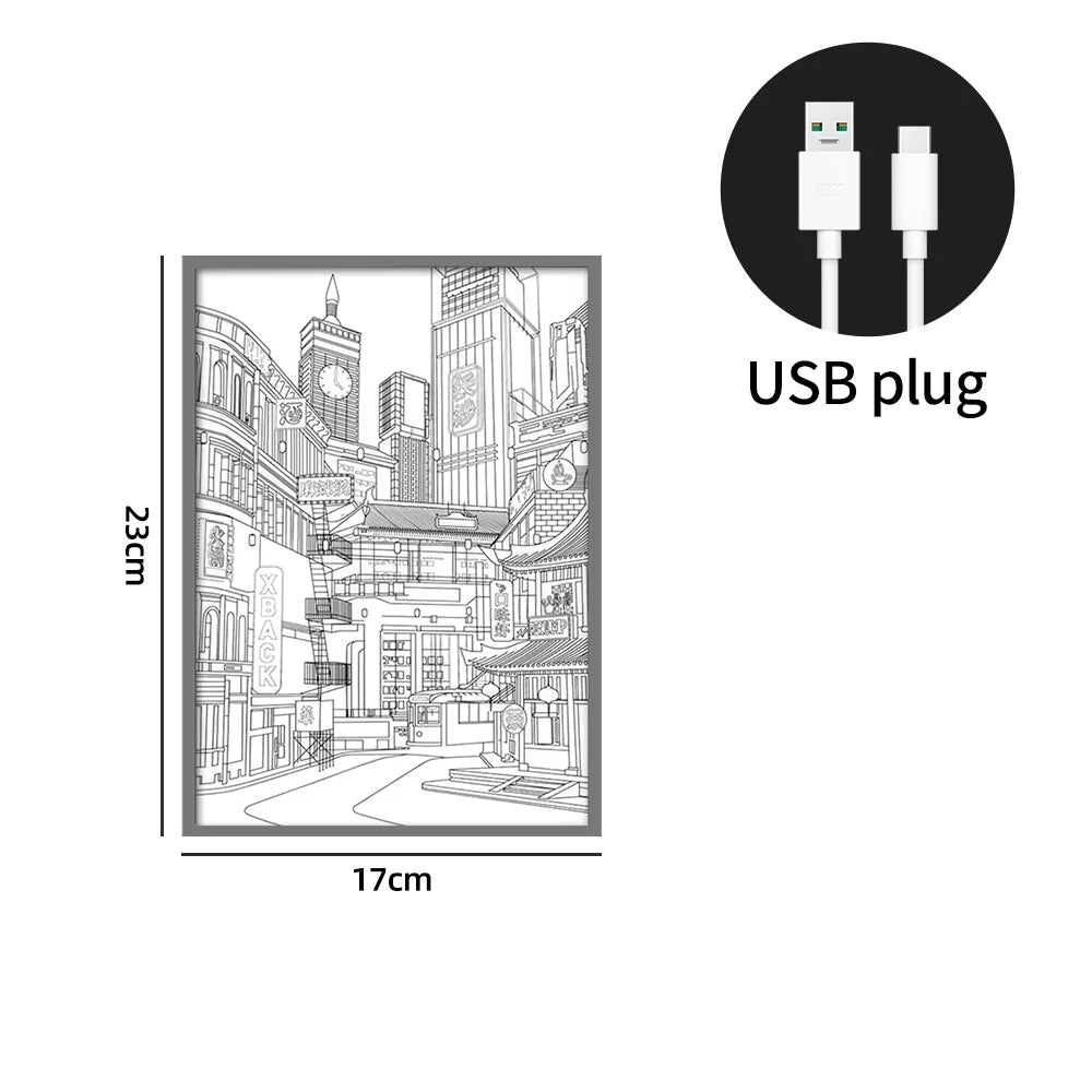 Quadro Cidade Noturna Luz de Led - meu Luxo