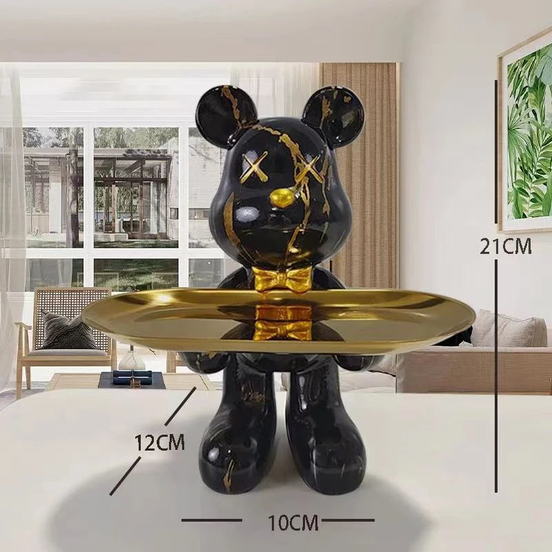 Estatueta Decorativa de Urso Graffiti com Bandeja Luxuosa / Meu Luxo